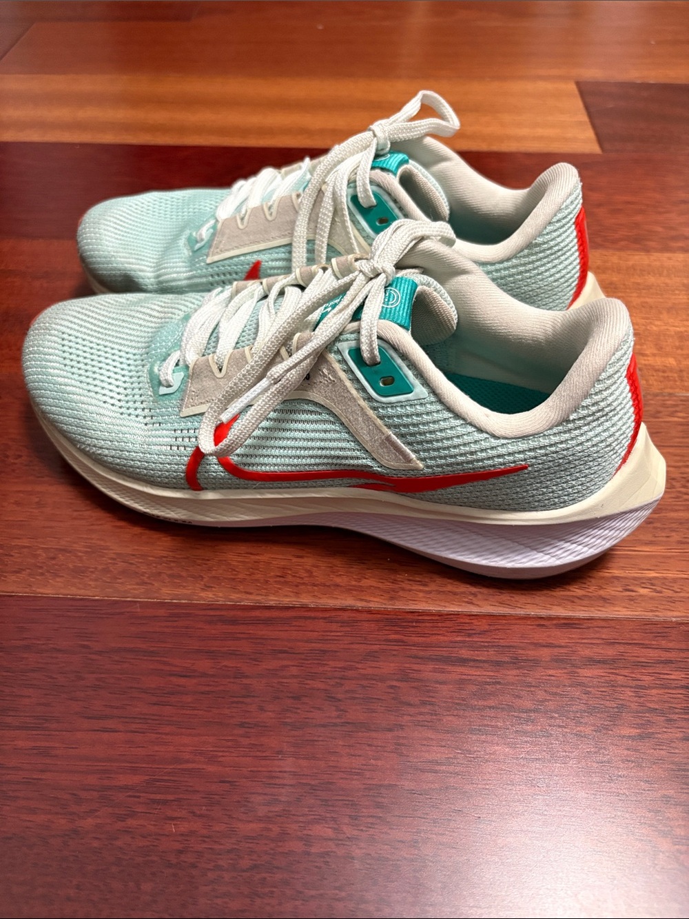 Nike Women’s Pegasus 40 Light Teal Running Shoes with Red Swoosh